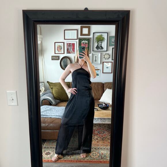 NWT Reformation Cana Black Halter Top Back Slit Long Occasion Dress (Sz 12) - Picture 12 of 13